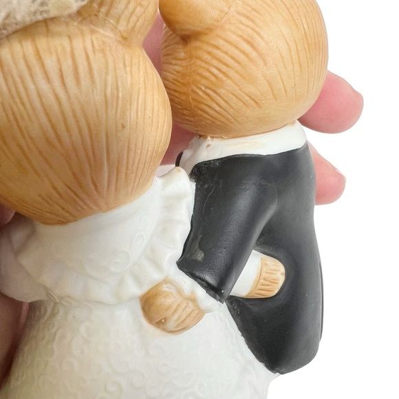 Vintage Homco 1424 Teddy Bears Just Married Bride & Groom Figurine Cake Topper - Picture 8 of 11